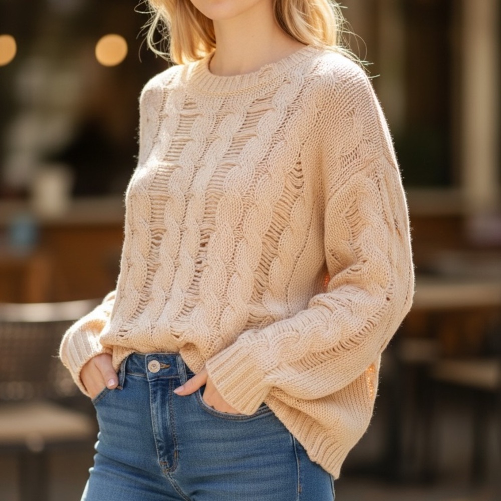 Lovers + Friends Cable Knit Sweater Crème Oversized
